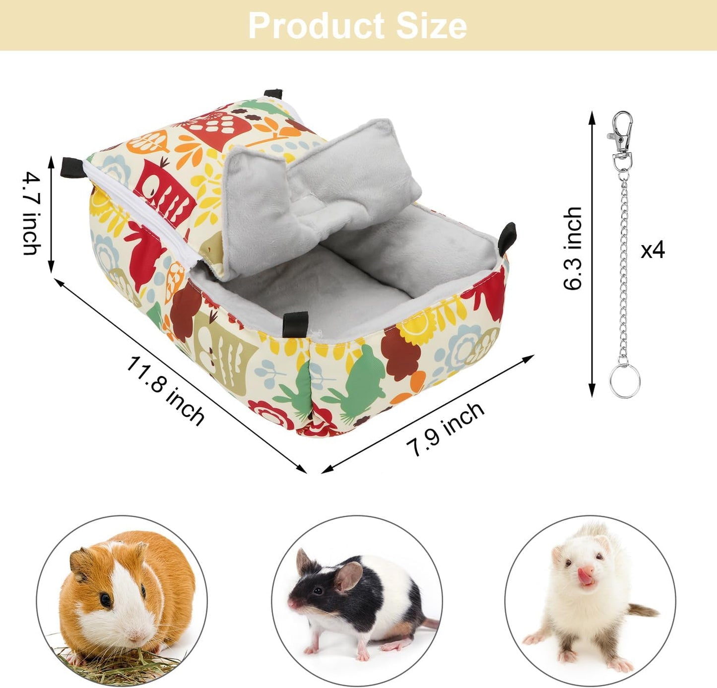 Guinea Pig Bed Warm Hammock Snuggle Bed for Young Guinea Pig Small Ferret Rat Sugar Glider Squirrel (Yellow)