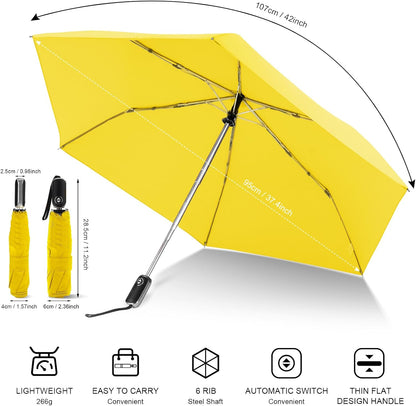 Automatic Lightweight Travel Flat Umbrella Compact Folding for Pocket | 42 inch arc automatic open close compact pocket size lightweight carry for backpack，travel/commute and light rain