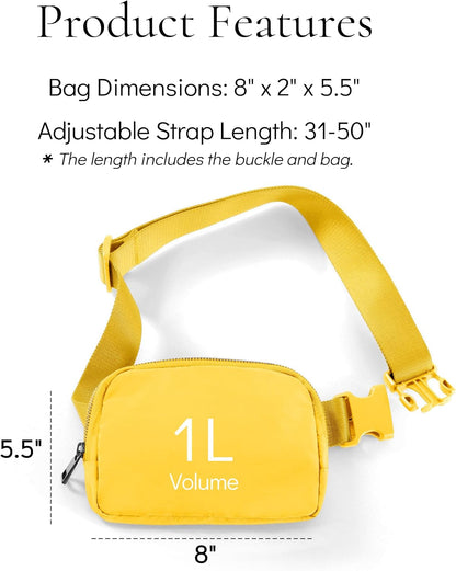 Waist Belt Bag for Women Lulu Dupes Mini Small Crossbody Purse Sling Bag Cute Fashion Waterproof Fanny Pack Over The Shoulder Bags Fashionable Travel Running Belt Pouch Bum Bag Yellow