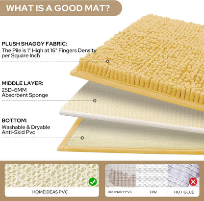 3 Pieces Bathroom Rugs, Ultra Soft Non Slip Absorbent Chenille Toilet Bath Mat Set (Yellow)