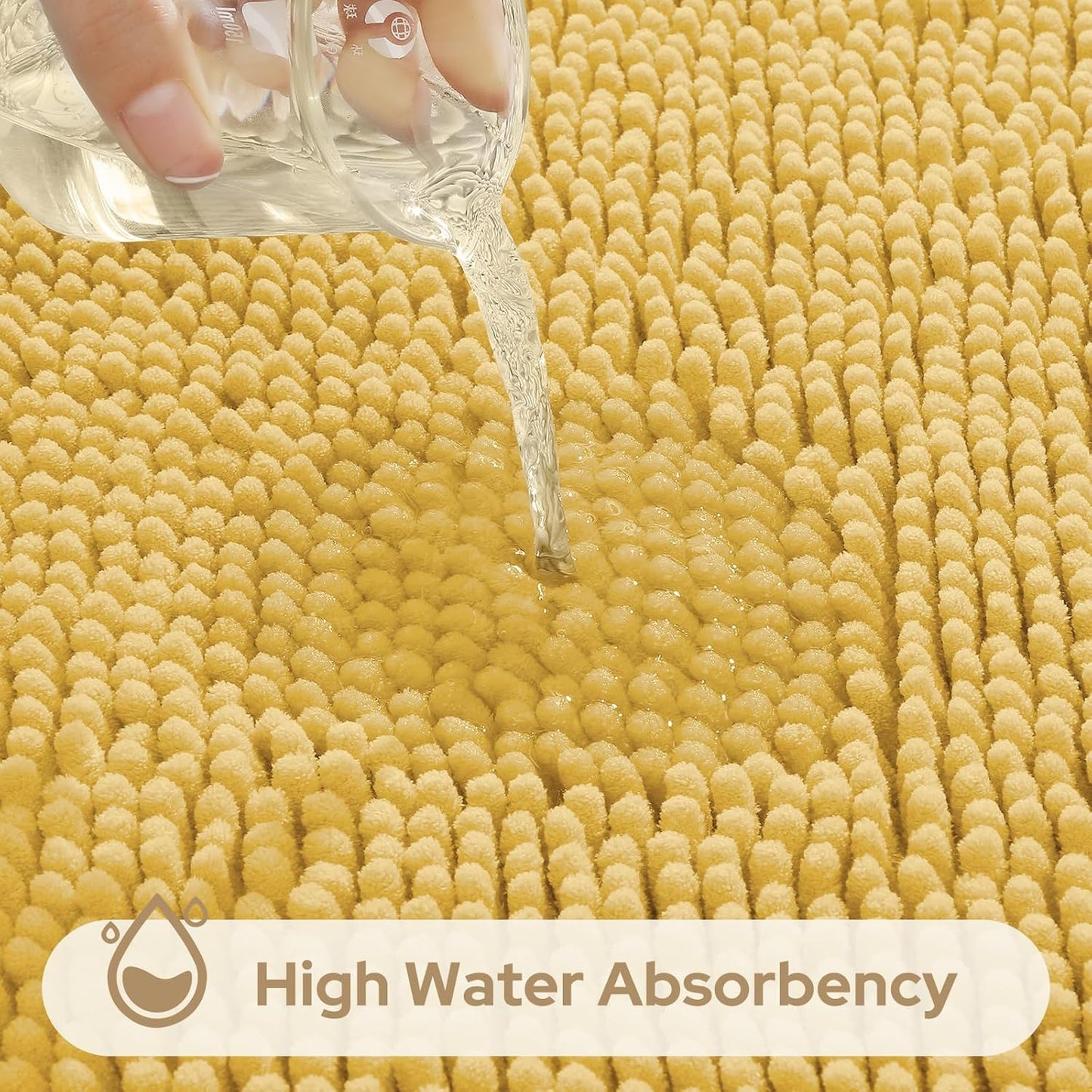3 Pieces Bathroom Rugs, Ultra Soft Non Slip Absorbent Chenille Toilet Bath Mat Set (Yellow)