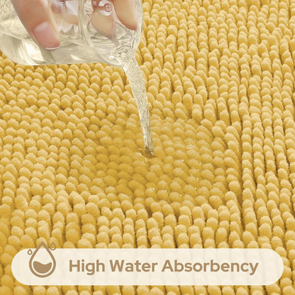 3 Pieces Bathroom Rugs, Ultra Soft Non Slip Absorbent Chenille Toilet Bath Mat Set (Yellow)