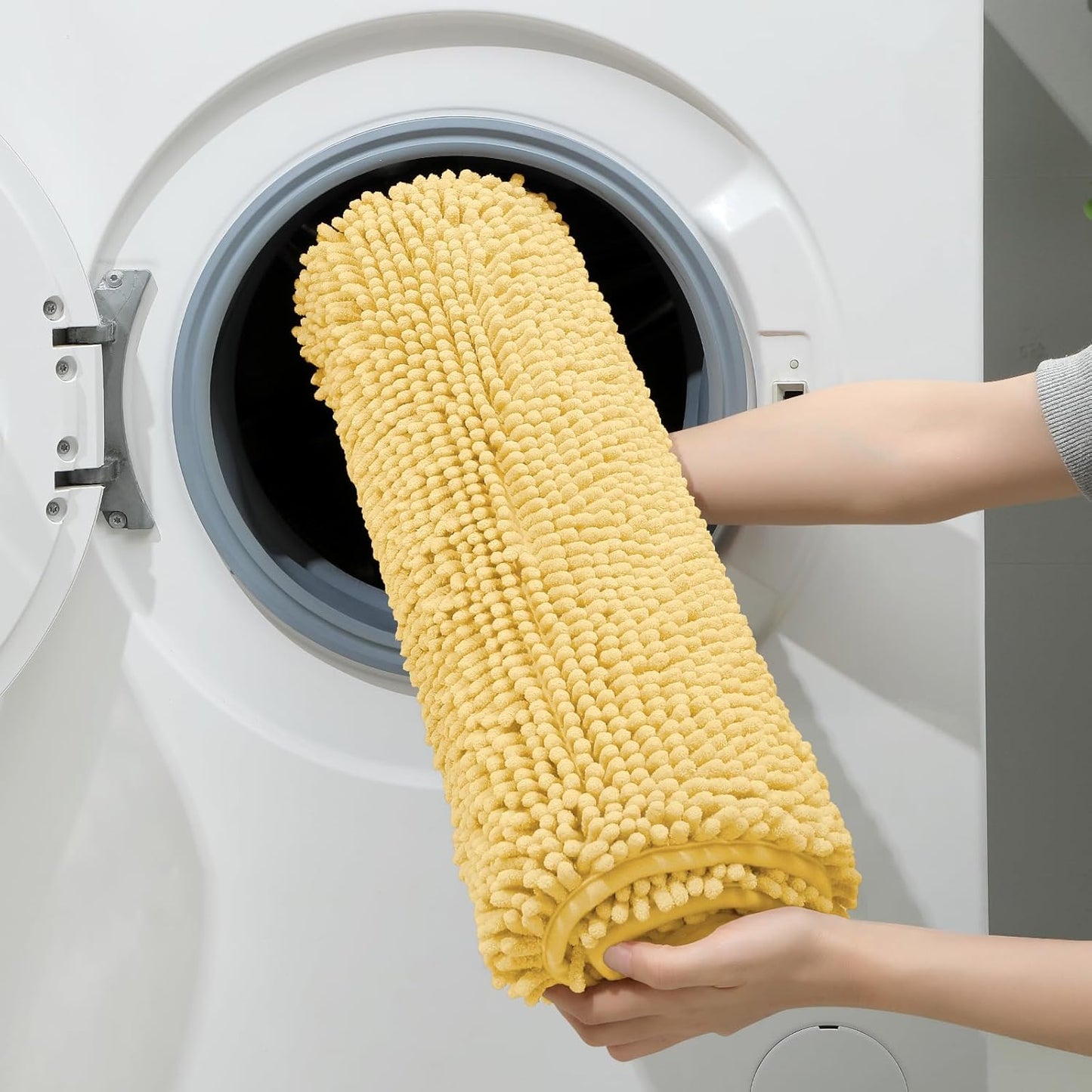 3 Pieces Bathroom Rugs, Ultra Soft Non Slip Absorbent Chenille Toilet Bath Mat Set (Yellow)
