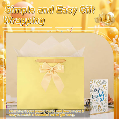 Birthday Gift Bag Set with Card, Tissue Paper & Bow (1 Pack, Gold) | 1 Large Paper Bag with Bow, Greeting Card & 2 Tissues, Sturdy Handles for Woman Birthdays, Valentines’s Day, Mother’s Day