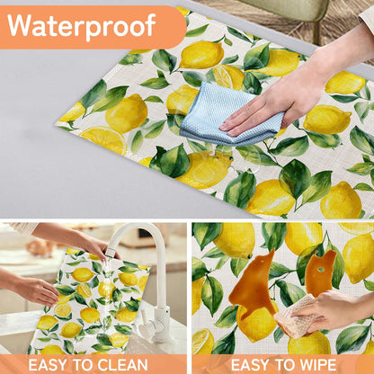 Lemon Placemat Set of 6,Heat Resistant Linen Table Mats for Indoor Outdoor Home Kitchen Dining Room Table 12x18Inch