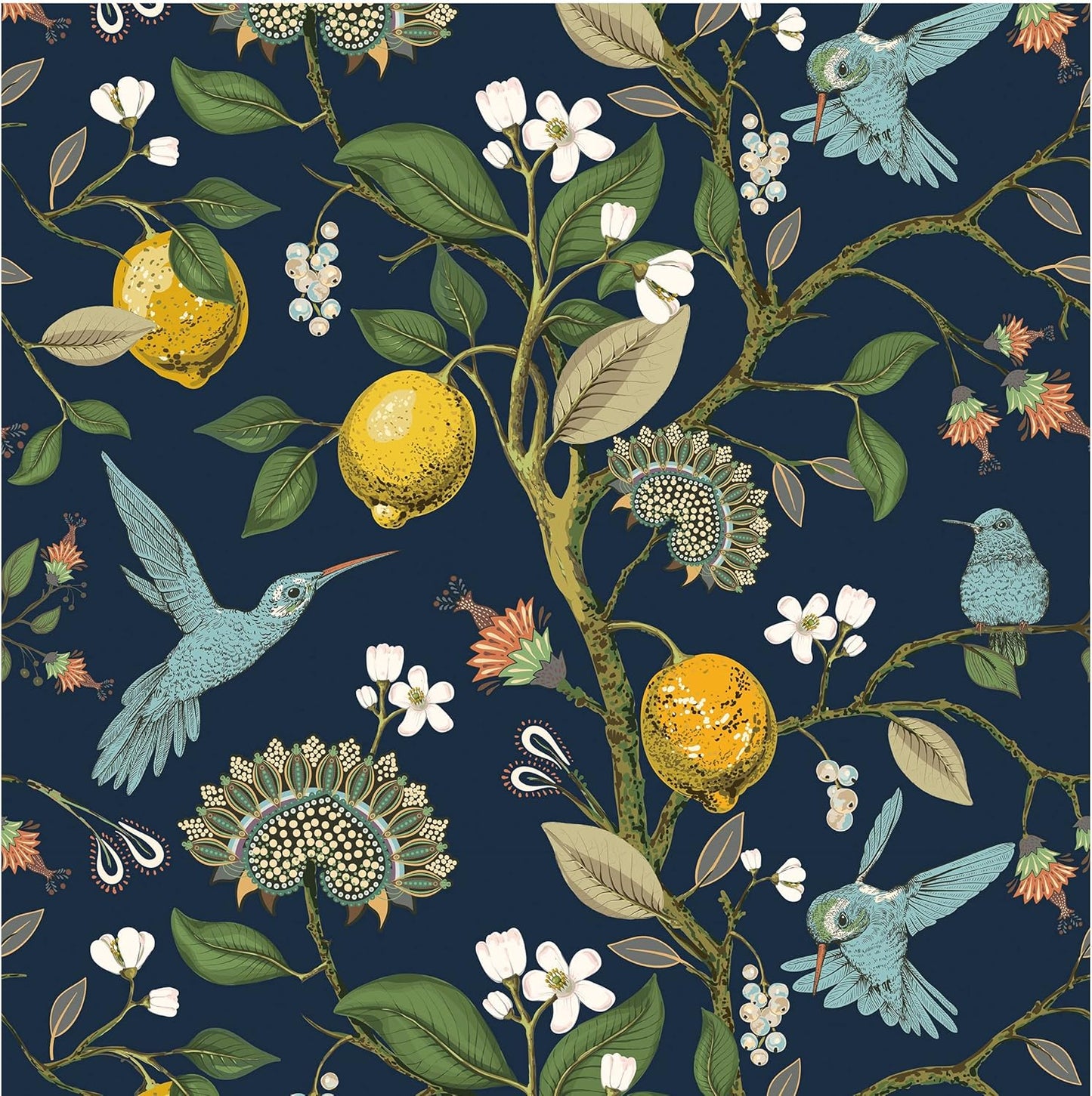 Blue Bird Fresh Lemon Tree Peel and Stick Wallpaper Removable Self Adhesive Wall Mural Wall Decor, 14.5 Square Ft/Roll