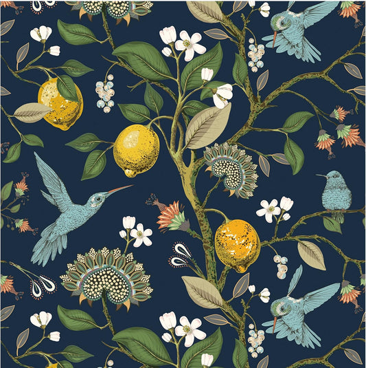 Blue Bird Fresh Lemon Tree Peel and Stick Wallpaper Removable Self Adhesive Wall Mural Wall Decor, 14.5 Square Ft/Roll