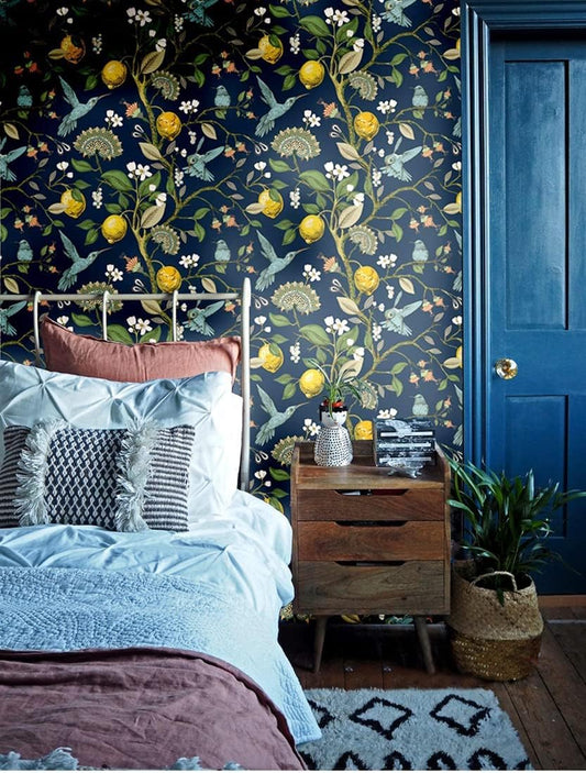 Blue Bird Fresh Lemon Tree Peel and Stick Wallpaper Removable Self Adhesive Wall Mural Wall Decor, 14.5 Square Ft/Roll