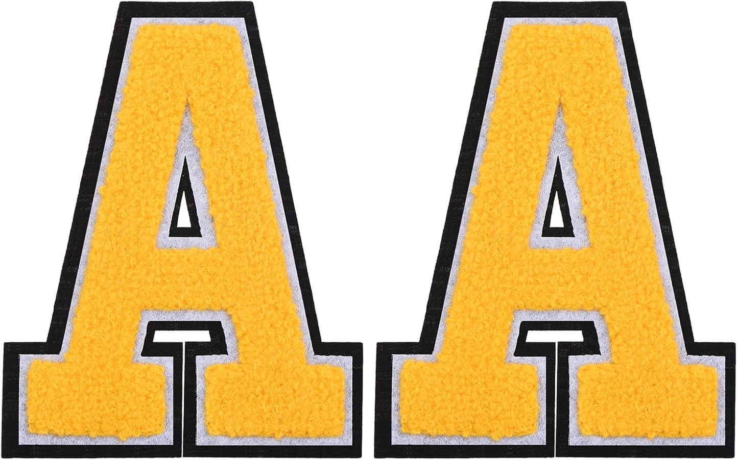 2 Pcs Chenille Letter Patches, 4.7" Sew on Letter A Iron on Patches Large Alphabet Embroidered Appliques for Clothes Bags Hats DIY Craft Supplies, Yellow