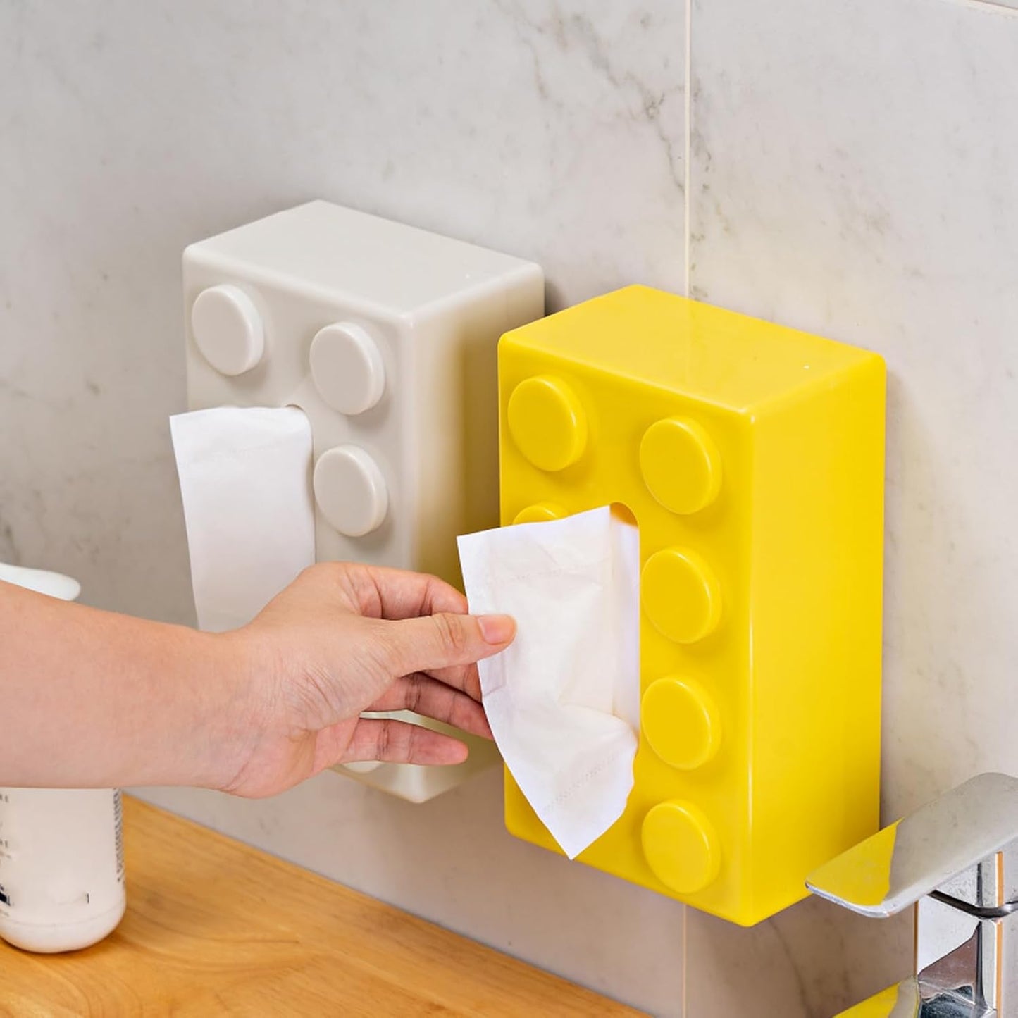 Stylish Tissue Holder Box for Facial Tissue, Spring Loaded Mechanism Multi Functional Design for Desktop or Wall Mounting (Yellow)