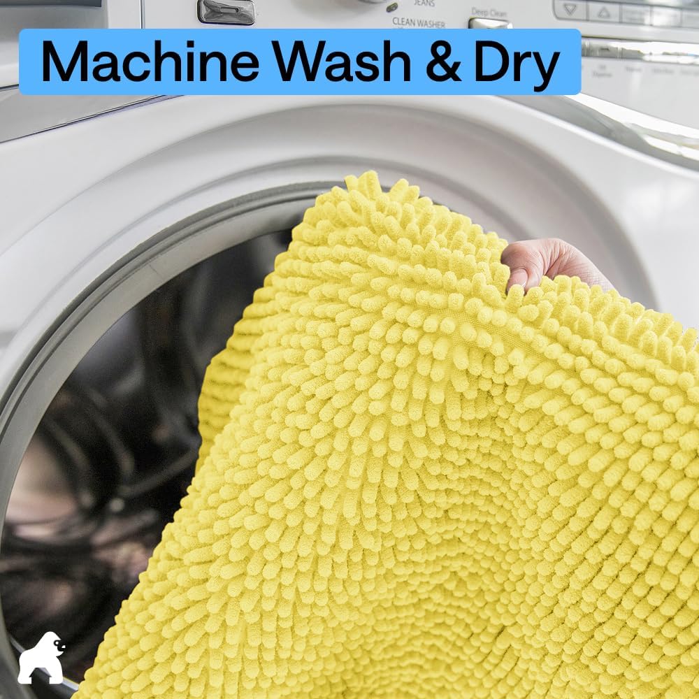 Bath Rug Mat, Thick Soft Absorbent Chenille, Quick Dry Microfiber Mats, Rubber Backing Washable Shower Floor Rugs, US Designed Bathroom Bathmat Home Decor Accessories, 24x17 Yellow