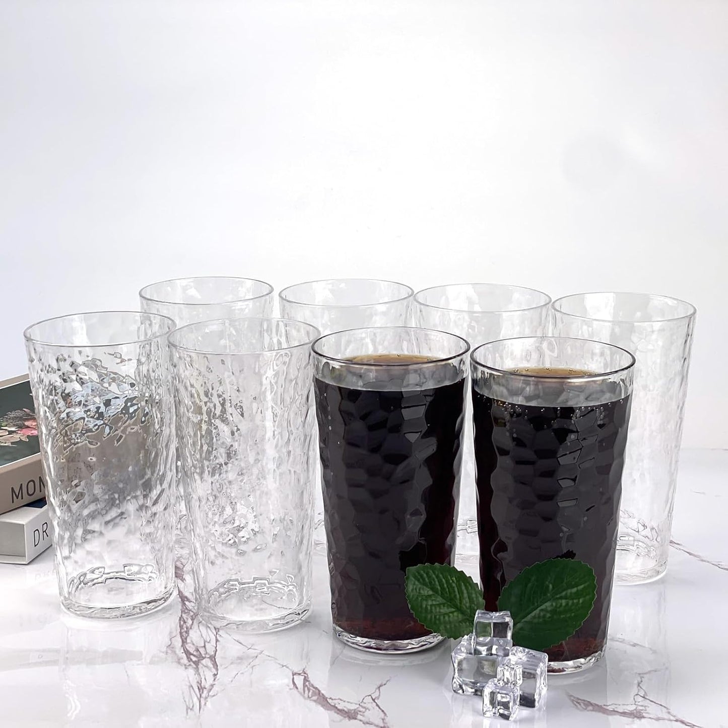 24-Ounce Plastic Tumbler Acrylic Drinking Glasses, Reusable Plastic Cups, Stackable, BPA-Free, Shatter Proof, Dishwasher Safe, Set of 8 (Yellow)