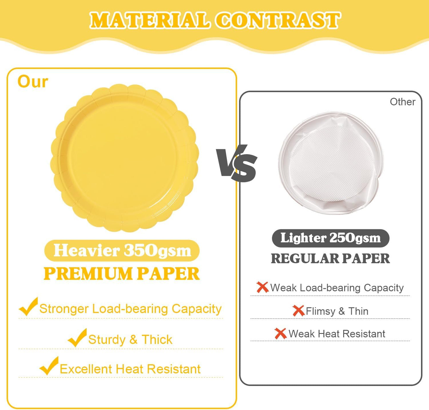 Vyntra 350 Pcs Yellow Disposable Paper Plates and Napkins Set for 50, 9" Dinner Plates & 7" Dessert Plates, Tableware for Birthday, Baby Shower, Picnic, Party