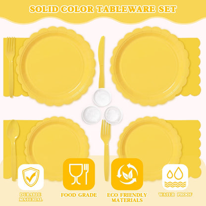Vyntra 350 Pcs Yellow Disposable Paper Plates and Napkins Set for 50, 9" Dinner Plates & 7" Dessert Plates, Tableware for Birthday, Baby Shower, Picnic, Party