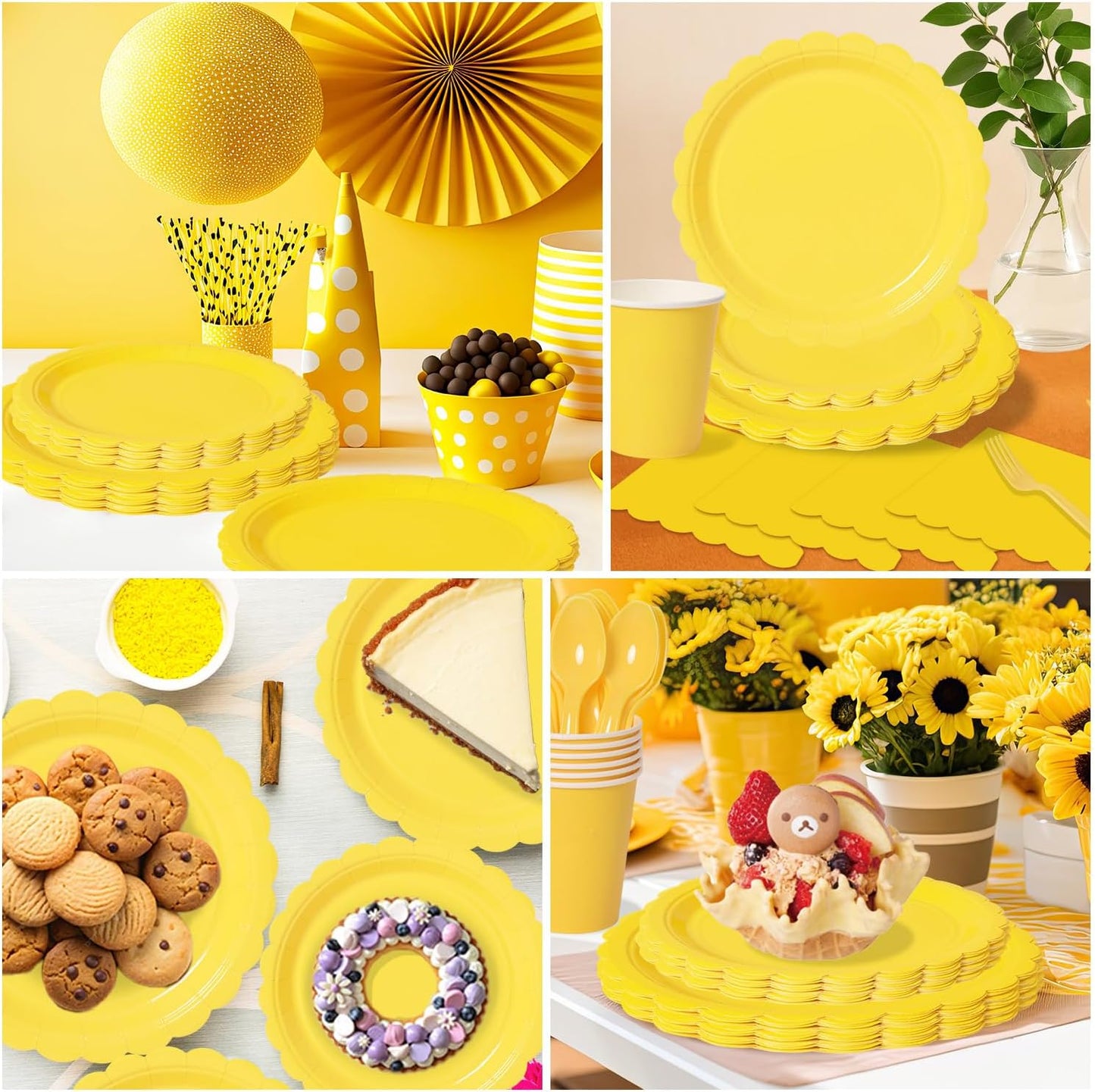 Vyntra 350 Pcs Yellow Disposable Paper Plates and Napkins Set for 50, 9" Dinner Plates & 7" Dessert Plates, Tableware for Birthday, Baby Shower, Picnic, Party