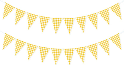 Yellow Gingham Banner for Picnic, BBQ Party Decorations | Yellow and White Checkered Garland Bunting Flags, Lemon Decorations, Yellow Party Decorations for Birthday, Baby Shower