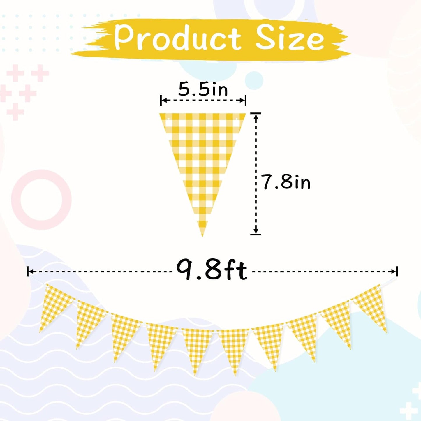 Yellow Gingham Banner for Picnic, BBQ Party Decorations | Yellow and White Checkered Garland Bunting Flags, Lemon Decorations, Yellow Party Decorations for Birthday, Baby Shower