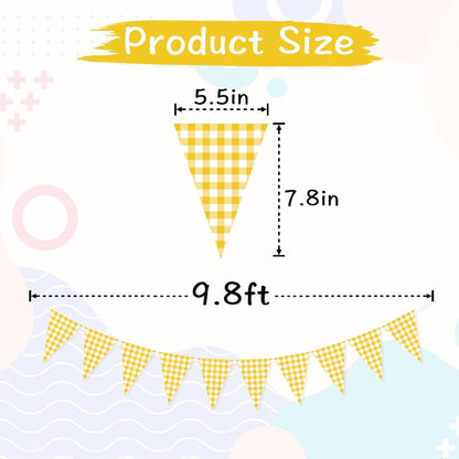 Yellow Gingham Banner for Picnic, BBQ Party Decorations | Yellow and White Checkered Garland Bunting Flags, Lemon Decorations, Yellow Party Decorations for Birthday, Baby Shower