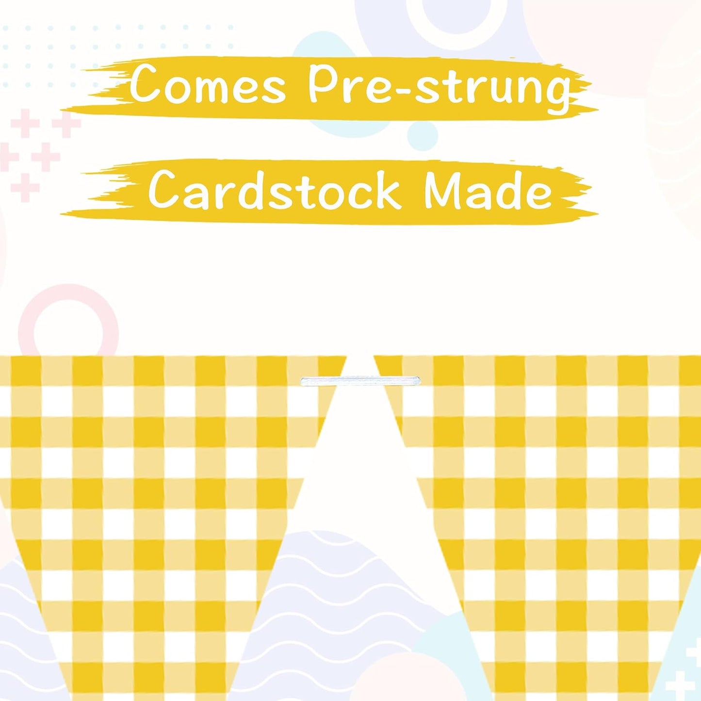 Yellow Gingham Banner for Picnic, BBQ Party Decorations | Yellow and White Checkered Garland Bunting Flags, Lemon Decorations, Yellow Party Decorations for Birthday, Baby Shower