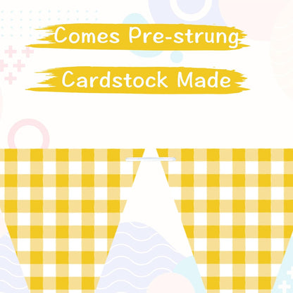 Yellow Gingham Banner for Picnic, BBQ Party Decorations | Yellow and White Checkered Garland Bunting Flags, Lemon Decorations, Yellow Party Decorations for Birthday, Baby Shower