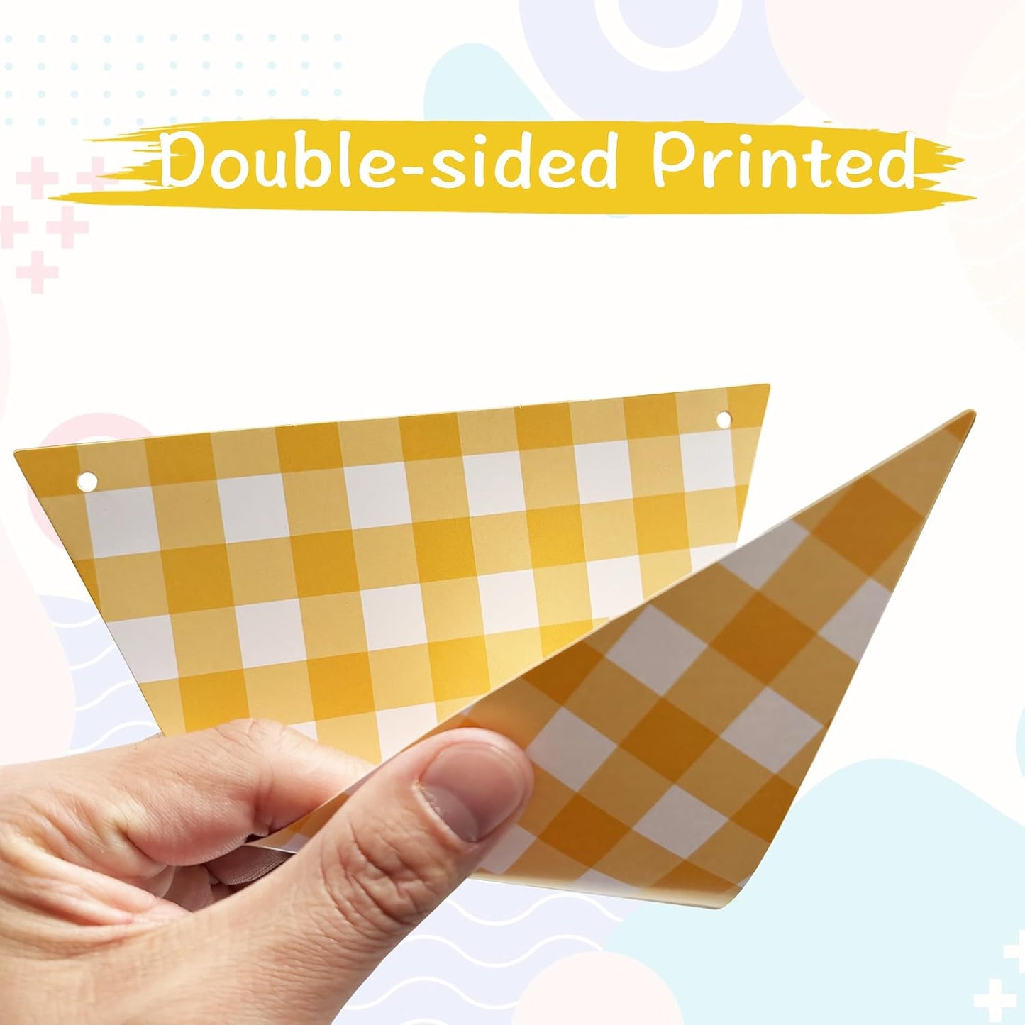 Yellow Gingham Banner for Picnic, BBQ Party Decorations | Yellow and White Checkered Garland Bunting Flags, Lemon Decorations, Yellow Party Decorations for Birthday, Baby Shower