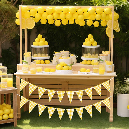 Yellow Gingham Banner for Picnic, BBQ Party Decorations | Yellow and White Checkered Garland Bunting Flags, Lemon Decorations, Yellow Party Decorations for Birthday, Baby Shower
