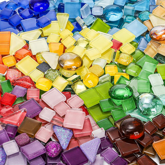 2.2LB /1000g Irregular Crystal Glass Mosaic Tiles Hobbies, Mixed Color Mosaic Glass Piece Mosaic Arts and Crafts for Handmade Garden Home Decoration Gifts, DIY Projects