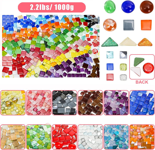 2.2LB /1000g Irregular Crystal Glass Mosaic Tiles Hobbies, Mixed Color Mosaic Glass Piece Mosaic Arts and Crafts for Handmade Garden Home Decoration Gifts, DIY Projects