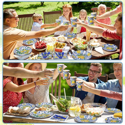 450 Pcs Capri Lemon Party Tableware Set Decorations Mediterranean Blue and Yellow Paper Plates Napkins Cups Cutlery Straws for Summer Birthday Wedding Baby Bridal Shower Supplies, Serves 50