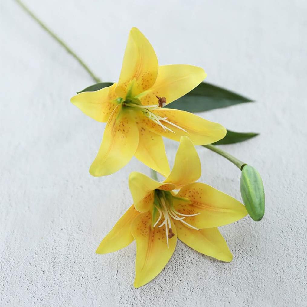 6 Pack Artificial Lily Flowers Full Bloom Fake Latex Real Touch Artificial Flower Bouquets with 3 Heads Wedding Party Decor Home Décor (Yellow)