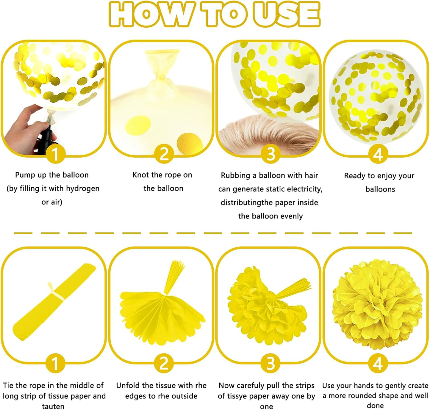 Yellow Party Decorations - Paper Pompom Balloon Garland Supplies for Women Girl Lemon Daisy Birthday Wedding Bridal Baby Shower