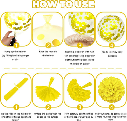Yellow Party Decorations - Paper Pompom Balloon Garland Supplies for Women Girl Lemon Daisy Birthday Wedding Bridal Baby Shower