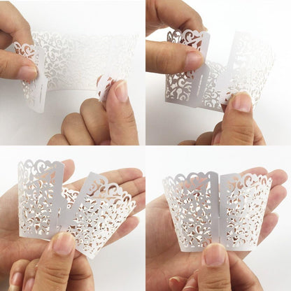100pcs Yellow-Gold Cupcake Wrappers Artistic Bake Cake Paper Cups Little Vine Lace Laser Cut Liner Baking Cup Muffin Case Trays for Wedding Party Birthday Decoration (Gold)