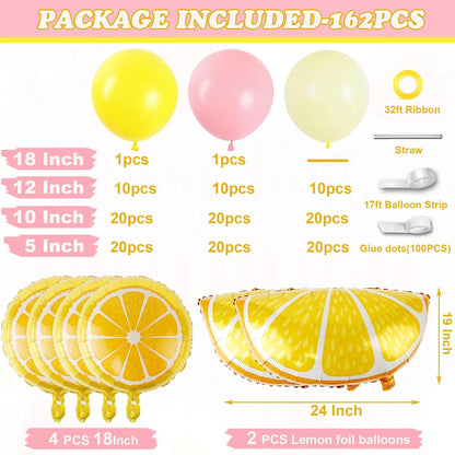 162Pcs Pastel Yellow Light Pink Lemon Balloon Arch Kit,Lemon Foil Balloons for Baby Shower, Lemonade Bridal Shower Decor