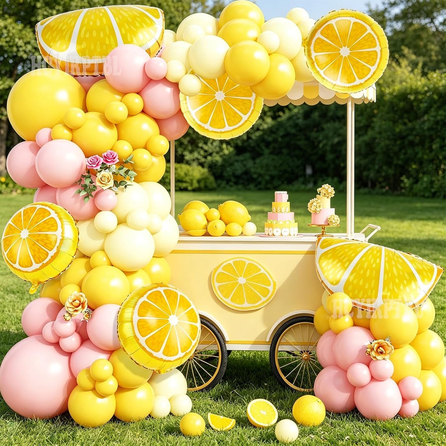 162Pcs Pastel Yellow Light Pink Lemon Balloon Arch Kit,Lemon Foil Balloons for Baby Shower, Lemonade Bridal Shower Decor