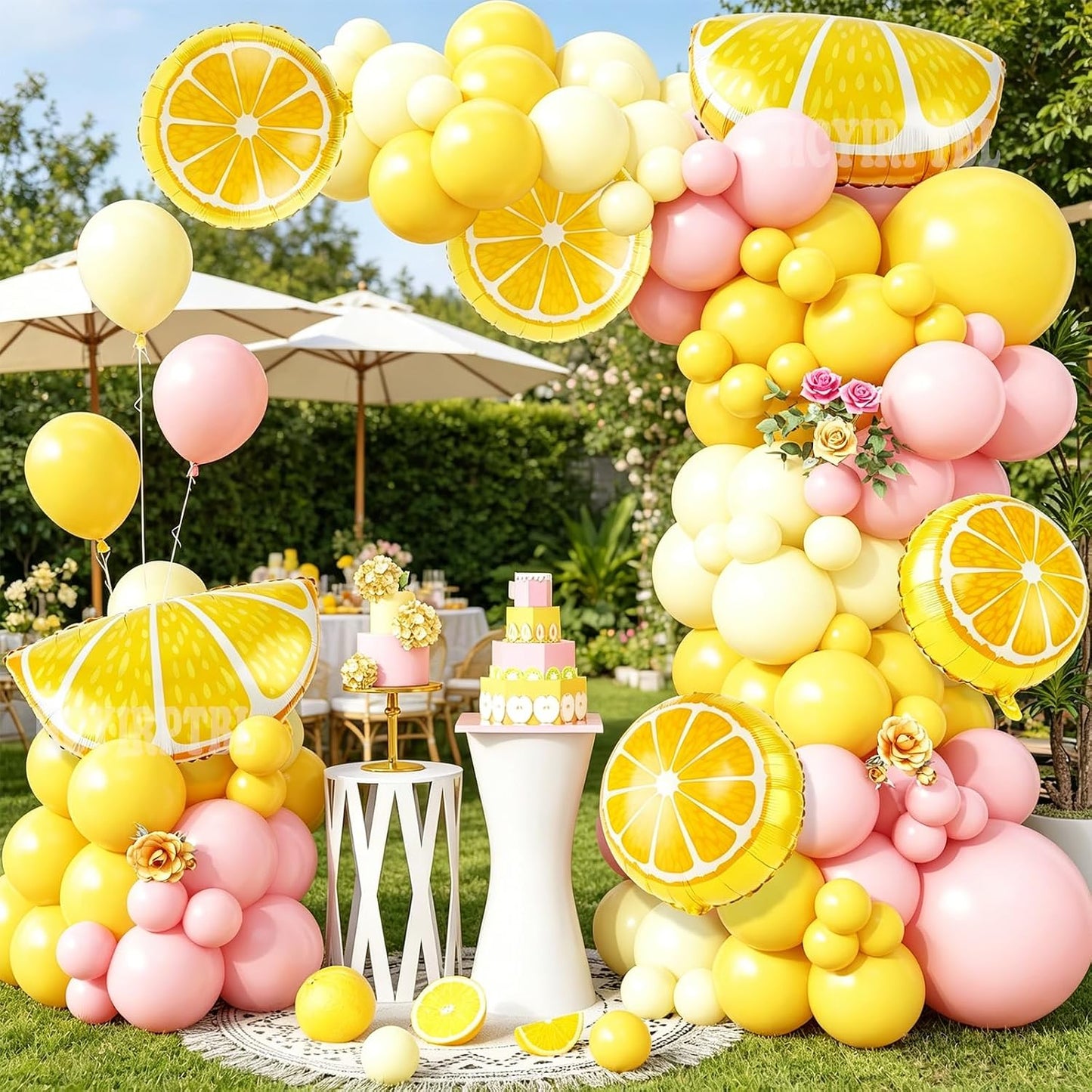 162Pcs Pastel Yellow Light Pink Lemon Balloon Arch Kit,Lemon Foil Balloons for Baby Shower, Lemonade Bridal Shower Decor