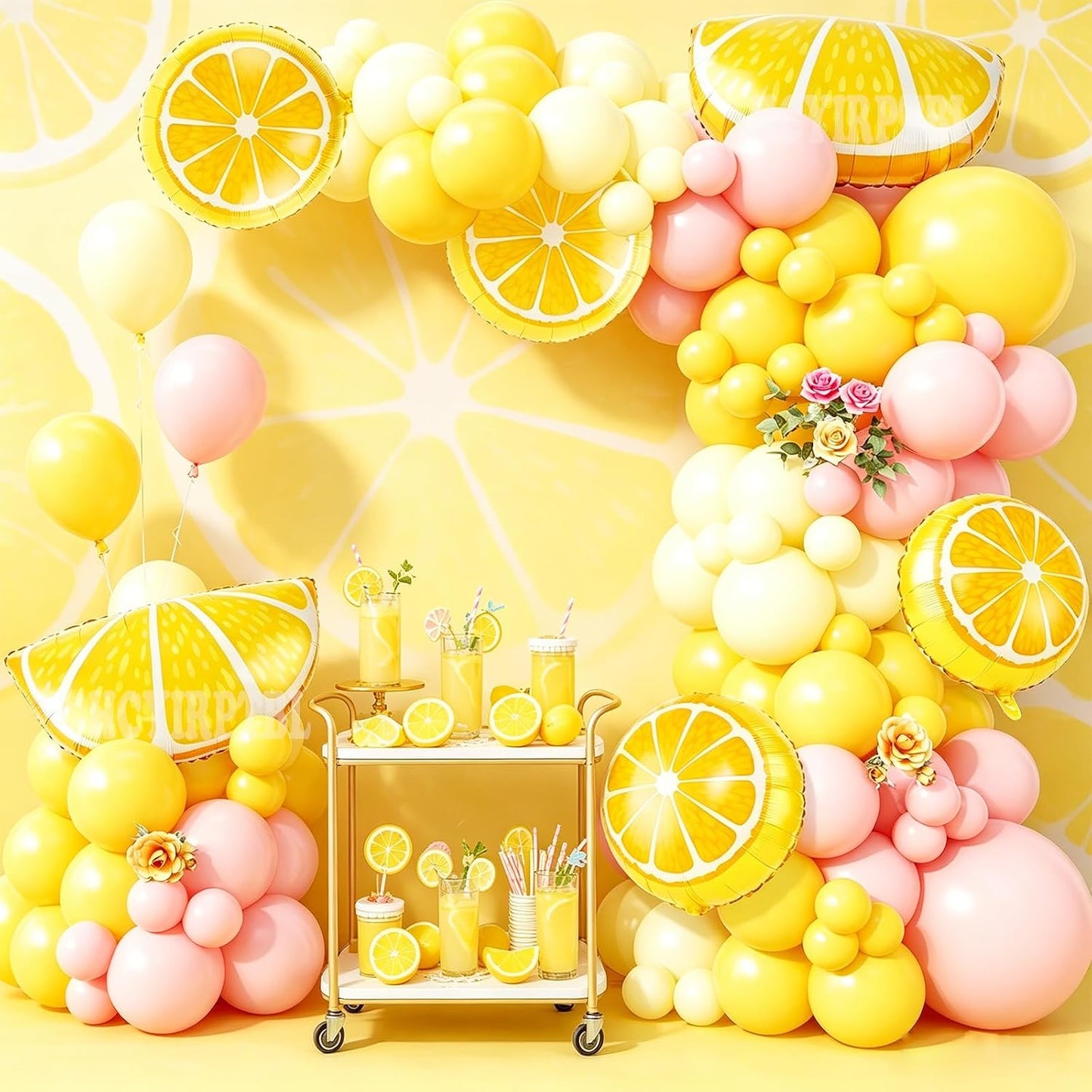 162Pcs Pastel Yellow Light Pink Lemon Balloon Arch Kit,Lemon Foil Balloons for Baby Shower, Lemonade Bridal Shower Decor