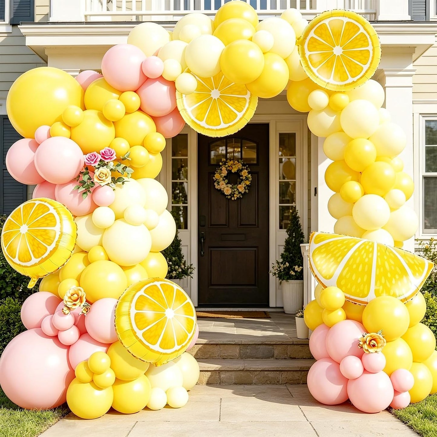162Pcs Pastel Yellow Light Pink Lemon Balloon Arch Kit,Lemon Foil Balloons for Baby Shower, Lemonade Bridal Shower Decor