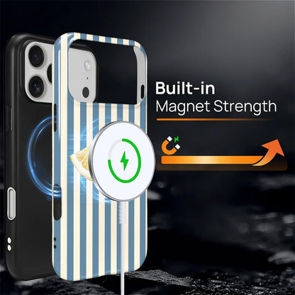 for iPhone 17 Pro Max Case,Compatible with MagSafe,Dual-Layer Hard Shell + Silicone Cover,Full Body Protection Shockproof Case for iPhone 17 Pro Max-Retro Striped Cute Summer Lemon