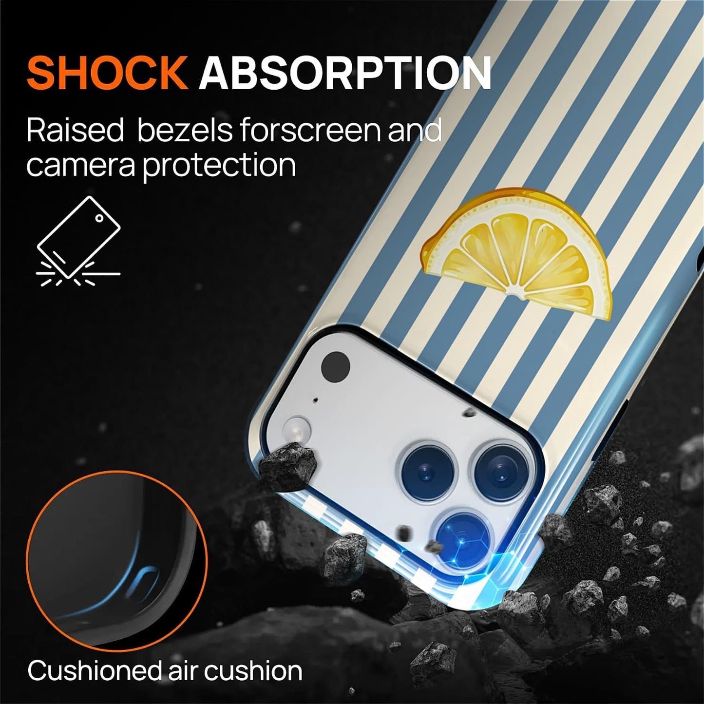 for iPhone 17 Pro Max Case,Compatible with MagSafe,Dual-Layer Hard Shell + Silicone Cover,Full Body Protection Shockproof Case for iPhone 17 Pro Max-Retro Striped Cute Summer Lemon