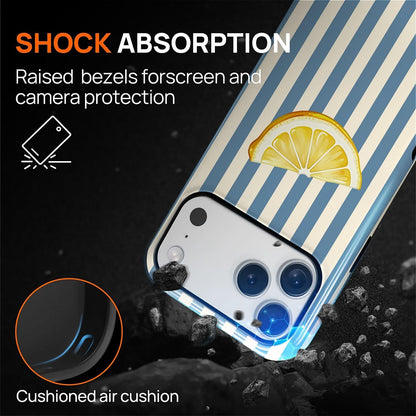 for iPhone 17 Pro Max Case,Compatible with MagSafe,Dual-Layer Hard Shell + Silicone Cover,Full Body Protection Shockproof Case for iPhone 17 Pro Max-Retro Striped Cute Summer Lemon