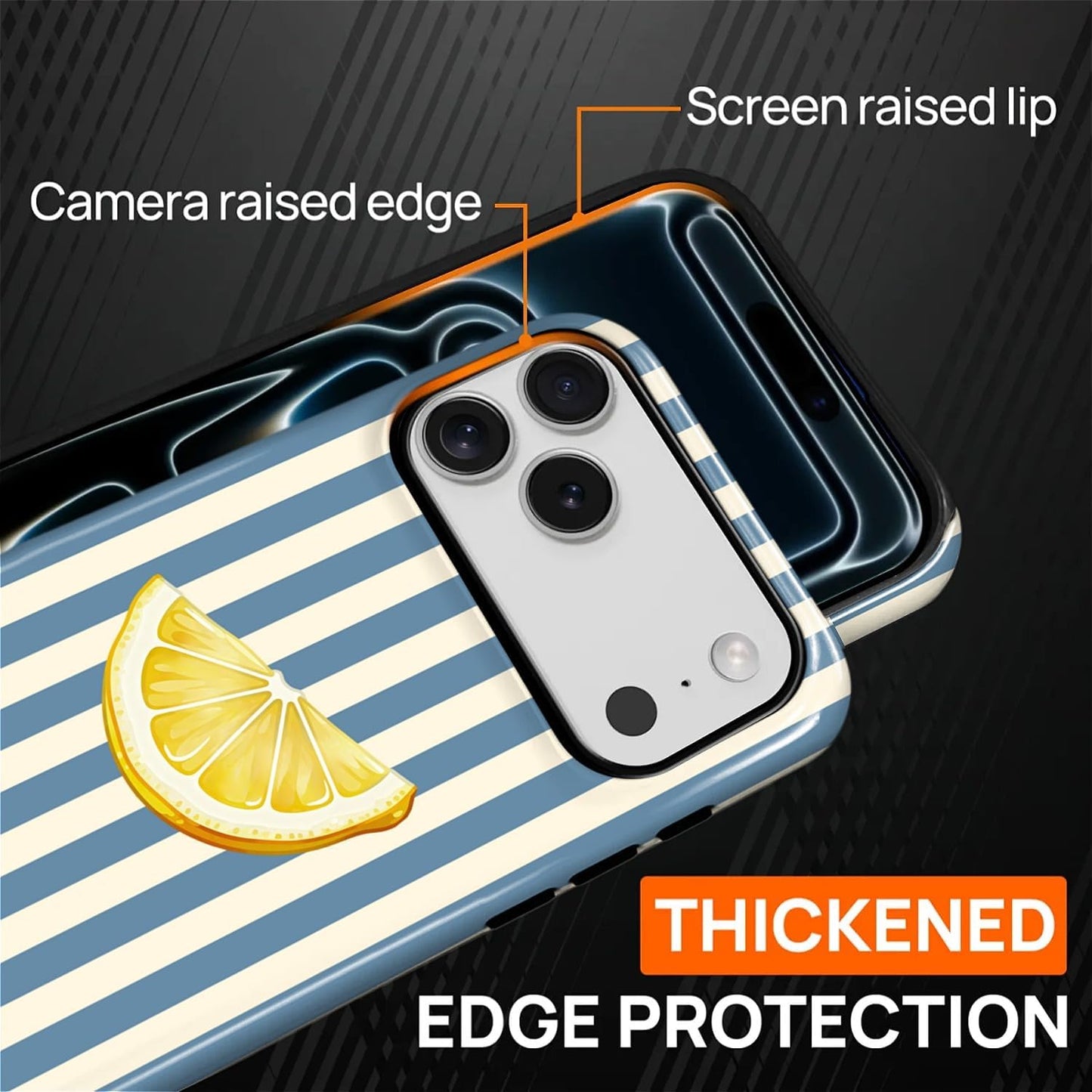 for iPhone 17 Pro Max Case,Compatible with MagSafe,Dual-Layer Hard Shell + Silicone Cover,Full Body Protection Shockproof Case for iPhone 17 Pro Max-Retro Striped Cute Summer Lemon
