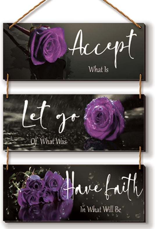 3 Pcs Yellow Wall Decor Inspirational Yellow Rose Bathroom Wooden Wall Art Office Wall Decor With Accept Let Go Have Faith Quotes For Girl Women Bathroom Bedroom(yellow 12 X 4 Inch)