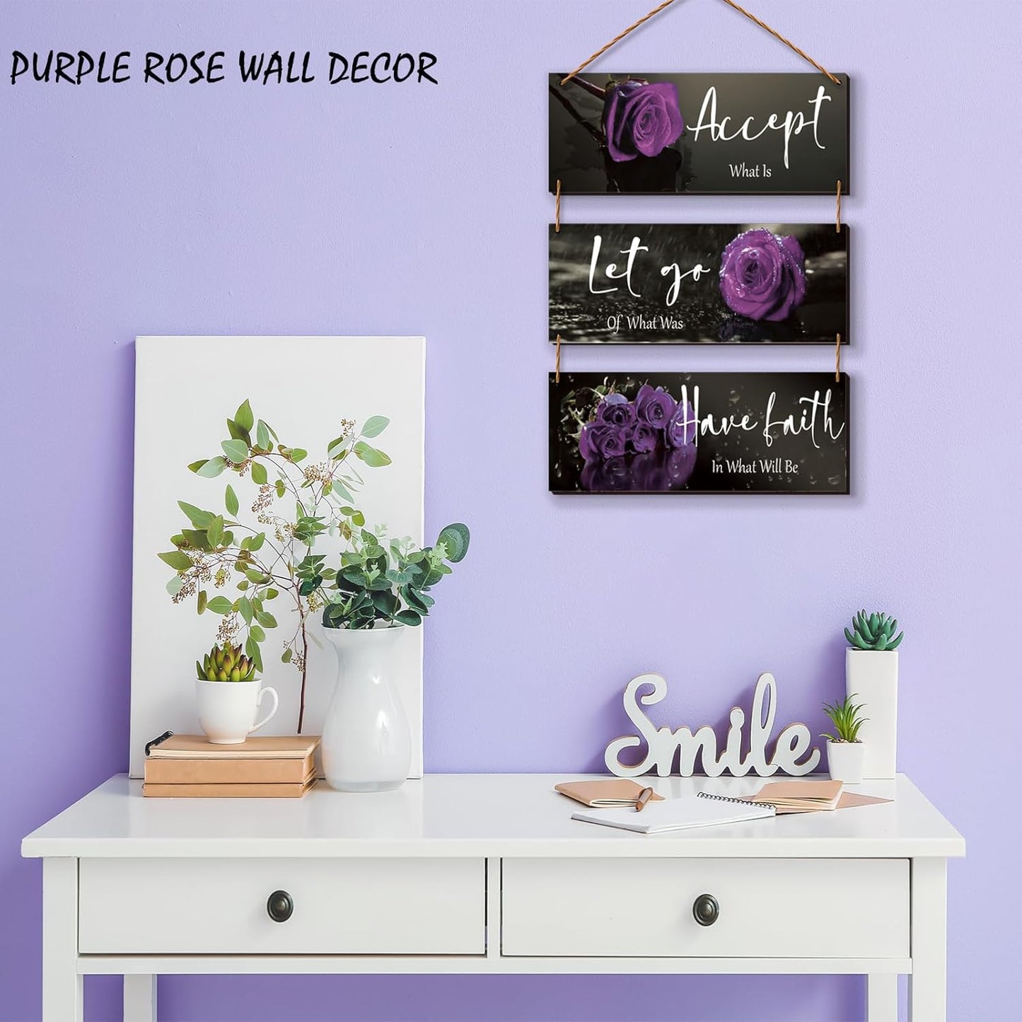 3 Pcs Yellow Wall Decor Inspirational Yellow Rose Bathroom Wooden Wall Art Office Wall Decor With Accept Let Go Have Faith Quotes For Girl Women Bathroom Bedroom(yellow 12 X 4 Inch)