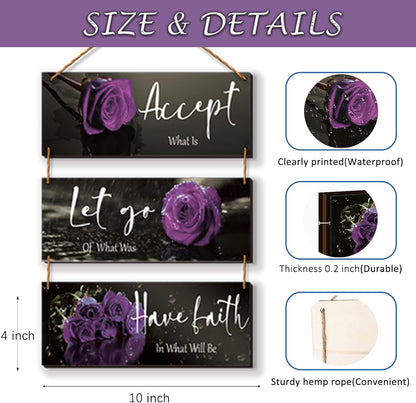 3 Pcs Yellow Wall Decor Inspirational Yellow Rose Bathroom Wooden Wall Art Office Wall Decor With Accept Let Go Have Faith Quotes For Girl Women Bathroom Bedroom(yellow 12 X 4 Inch)
