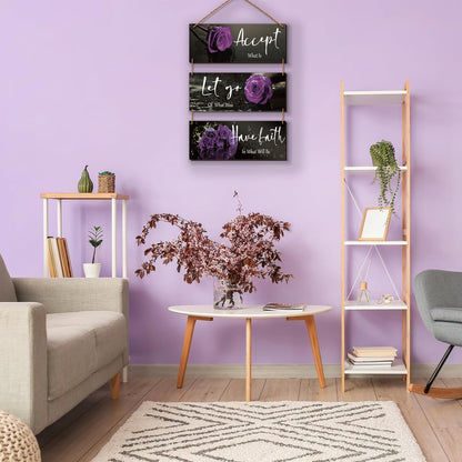 3 Pcs Yellow Wall Decor Inspirational Yellow Rose Bathroom Wooden Wall Art Office Wall Decor With Accept Let Go Have Faith Quotes For Girl Women Bathroom Bedroom(yellow 12 X 4 Inch)