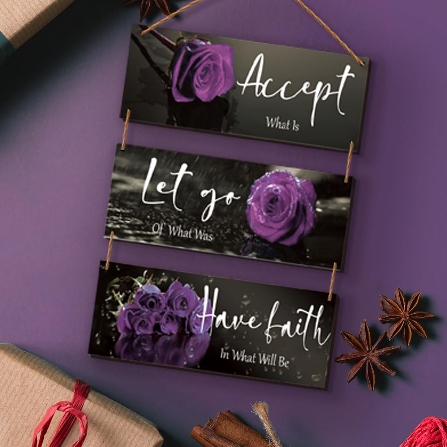 3 Pcs Yellow Wall Decor Inspirational Yellow Rose Bathroom Wooden Wall Art Office Wall Decor With Accept Let Go Have Faith Quotes For Girl Women Bathroom Bedroom(yellow 12 X 4 Inch)