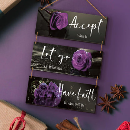 3 Pcs Yellow Wall Decor Inspirational Yellow Rose Bathroom Wooden Wall Art Office Wall Decor With Accept Let Go Have Faith Quotes For Girl Women Bathroom Bedroom(yellow 12 X 4 Inch)