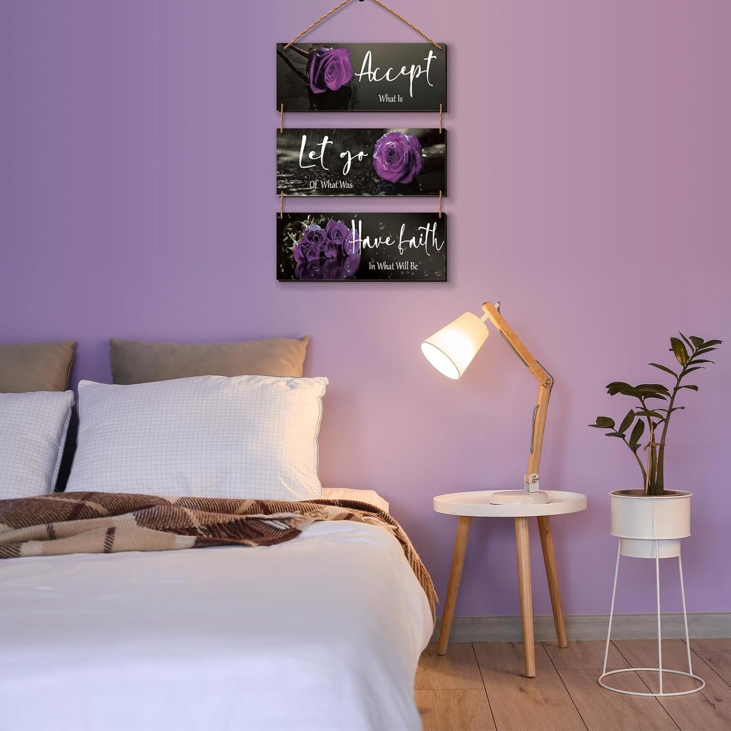 3 Pcs Yellow Wall Decor Inspirational Yellow Rose Bathroom Wooden Wall Art Office Wall Decor With Accept Let Go Have Faith Quotes For Girl Women Bathroom Bedroom(yellow 12 X 4 Inch)