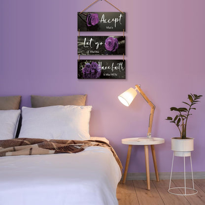 3 Pcs Yellow Wall Decor Inspirational Yellow Rose Bathroom Wooden Wall Art Office Wall Decor With Accept Let Go Have Faith Quotes For Girl Women Bathroom Bedroom(yellow 12 X 4 Inch)